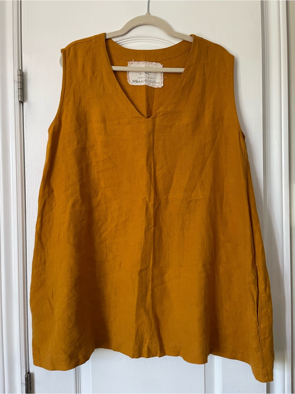 notPERFECTLINEN V-Neck Sleeveless Tunic Top - Saffron yellow